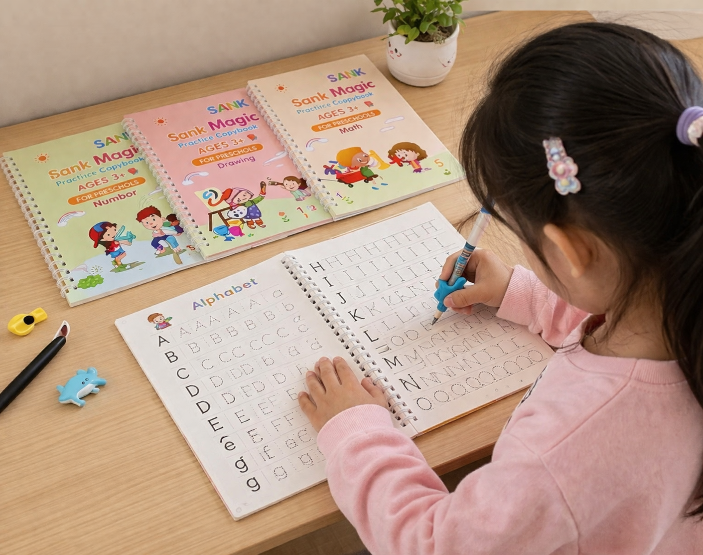 Magic Practice Copybook Set for Kids (4 Books + Pen + 10 Refills) – Reusable Handwriting, Alphabet & Number Tracing Kit (Ages 3+)