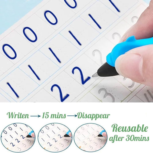 Magic Practice Copybook Set for Kids (4 Books + Pen + 10 Refills) – Reusable Handwriting, Alphabet & Number Tracing Kit (Ages 3+)